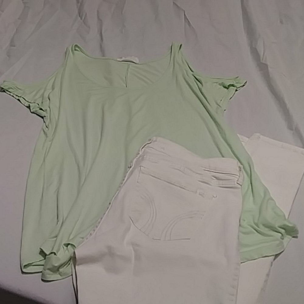 COLD shoulder soft mint green top